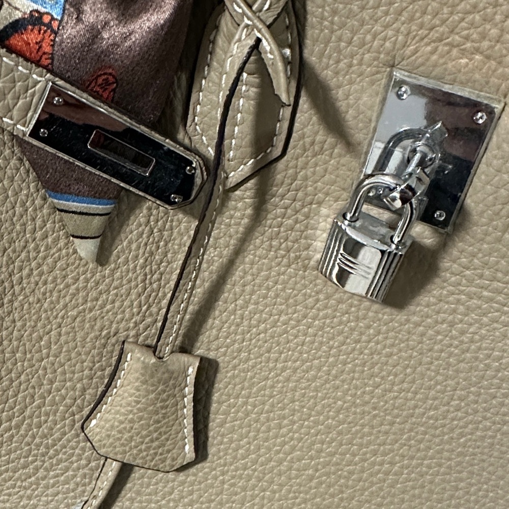 Birkin Hermes Style Bag - Elegant Taupe Gennuine Leather Handbag 35cm - Picture 8 of 15